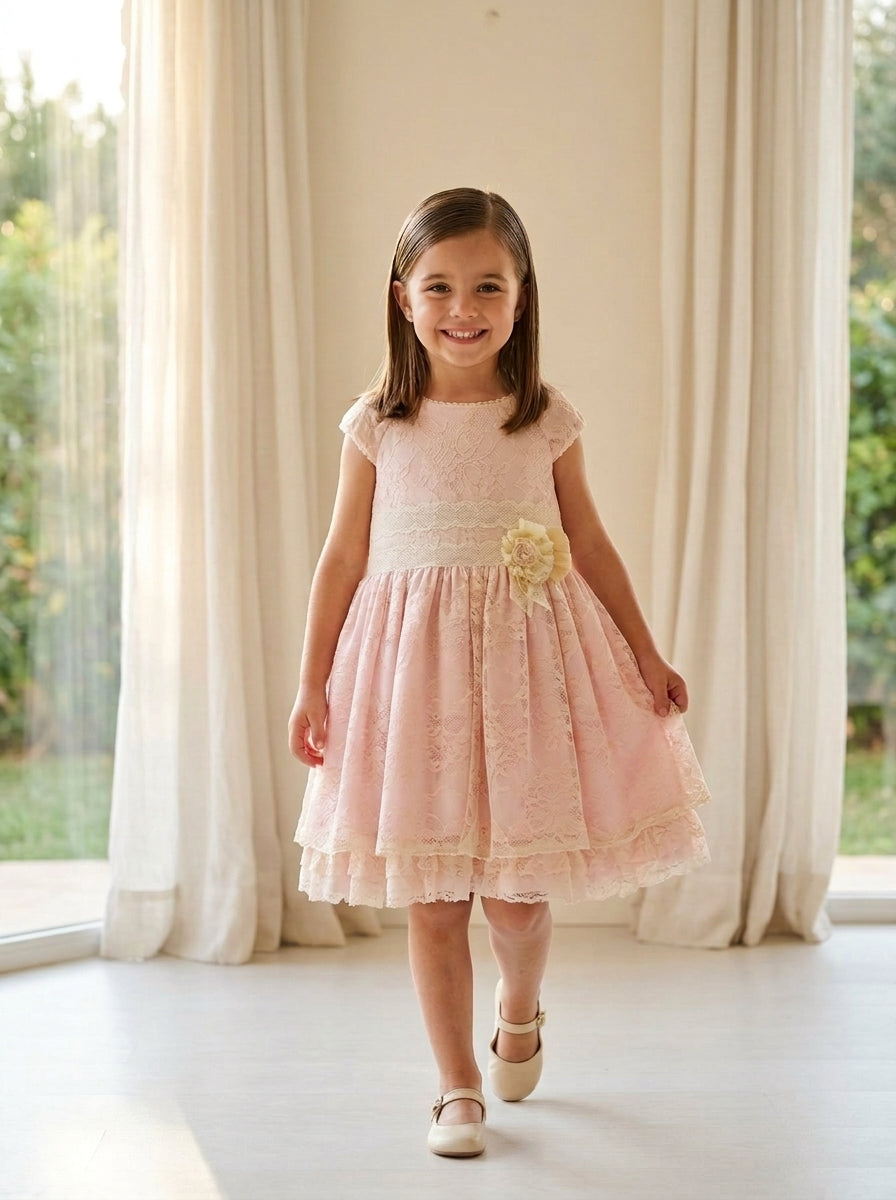Vestido tul rosa con gran vuelo