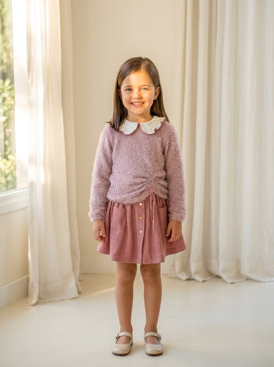Conjunto jersey pelo rosa y falda "Alegria"