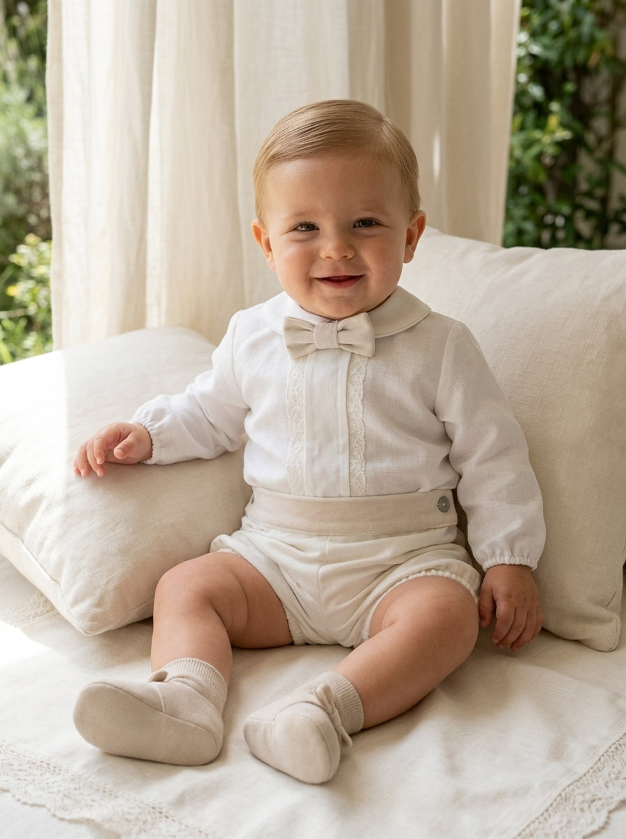 Conjunto camisa y bombacho terciopelo beig