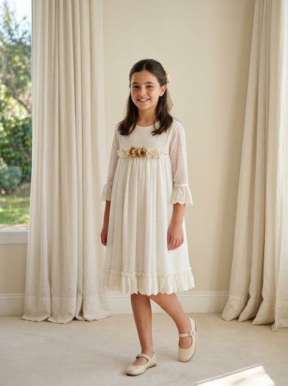 Vestido de tul blanco manga francesa