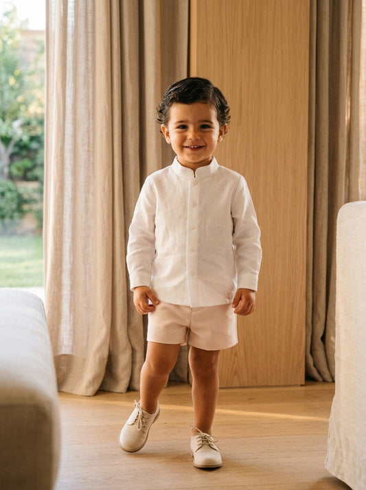 Conjunto camisa blanca y short mikado rosa