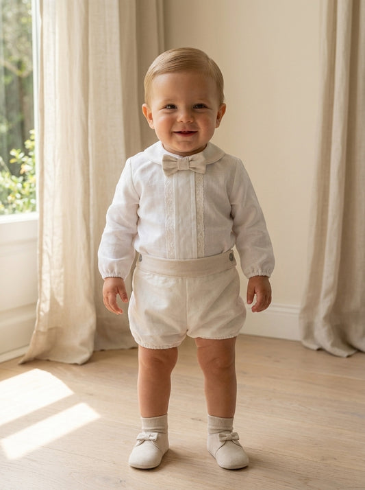 Conjunto camisa y bombacho terciopelo beig