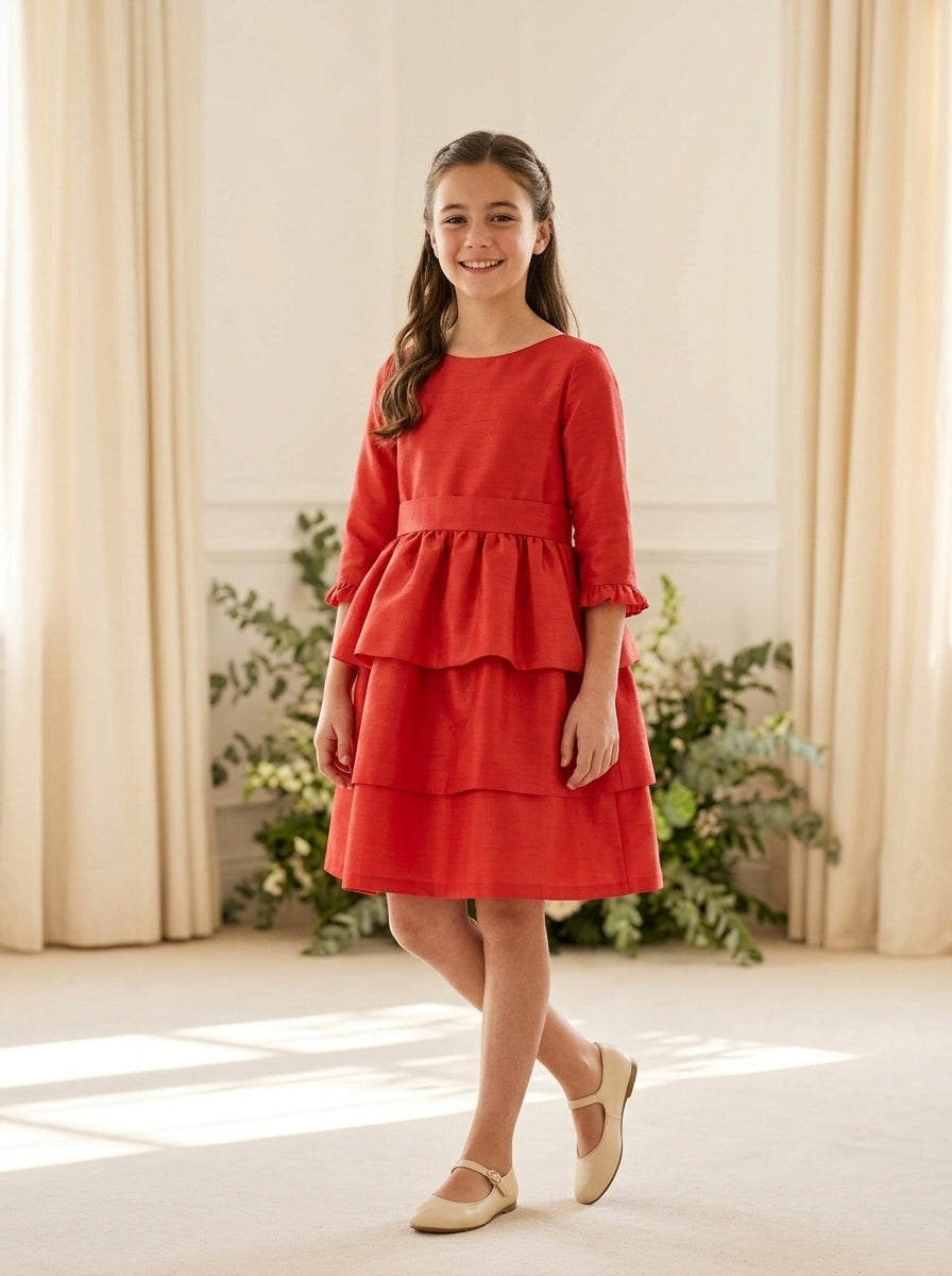 Vestido seda salvaje rojo con volantes