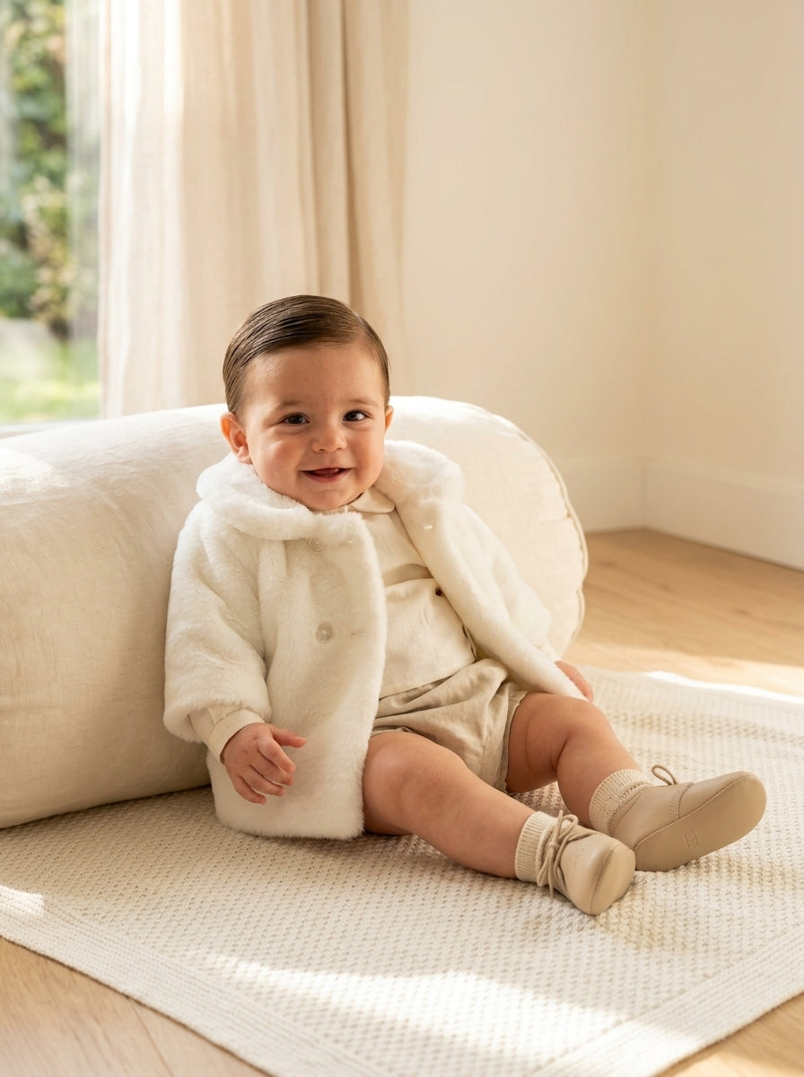 Abrigo peluche extrasuave blanco roto