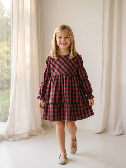 Vestido infantil cuadros granates y grises "Donald"