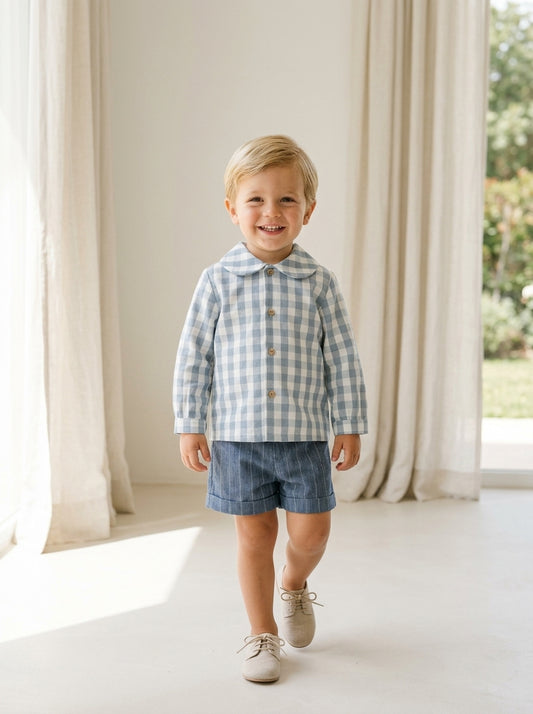 Conjunto camisa cuadros azules y short azul "Nieves"