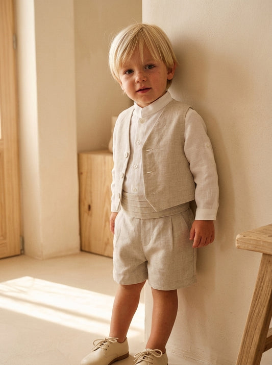 Conjunto lino cuatro piezas beig
