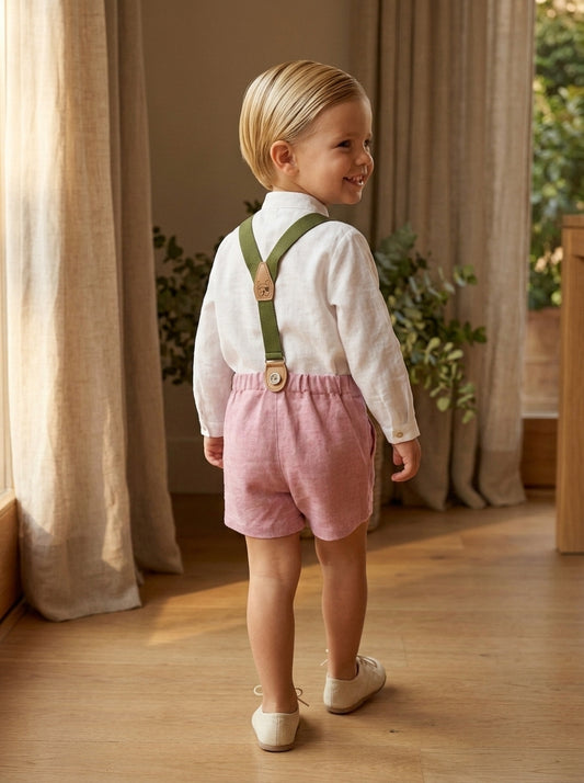 Conjunto camisa y short rosa con tirantes verdes "Capricornio"