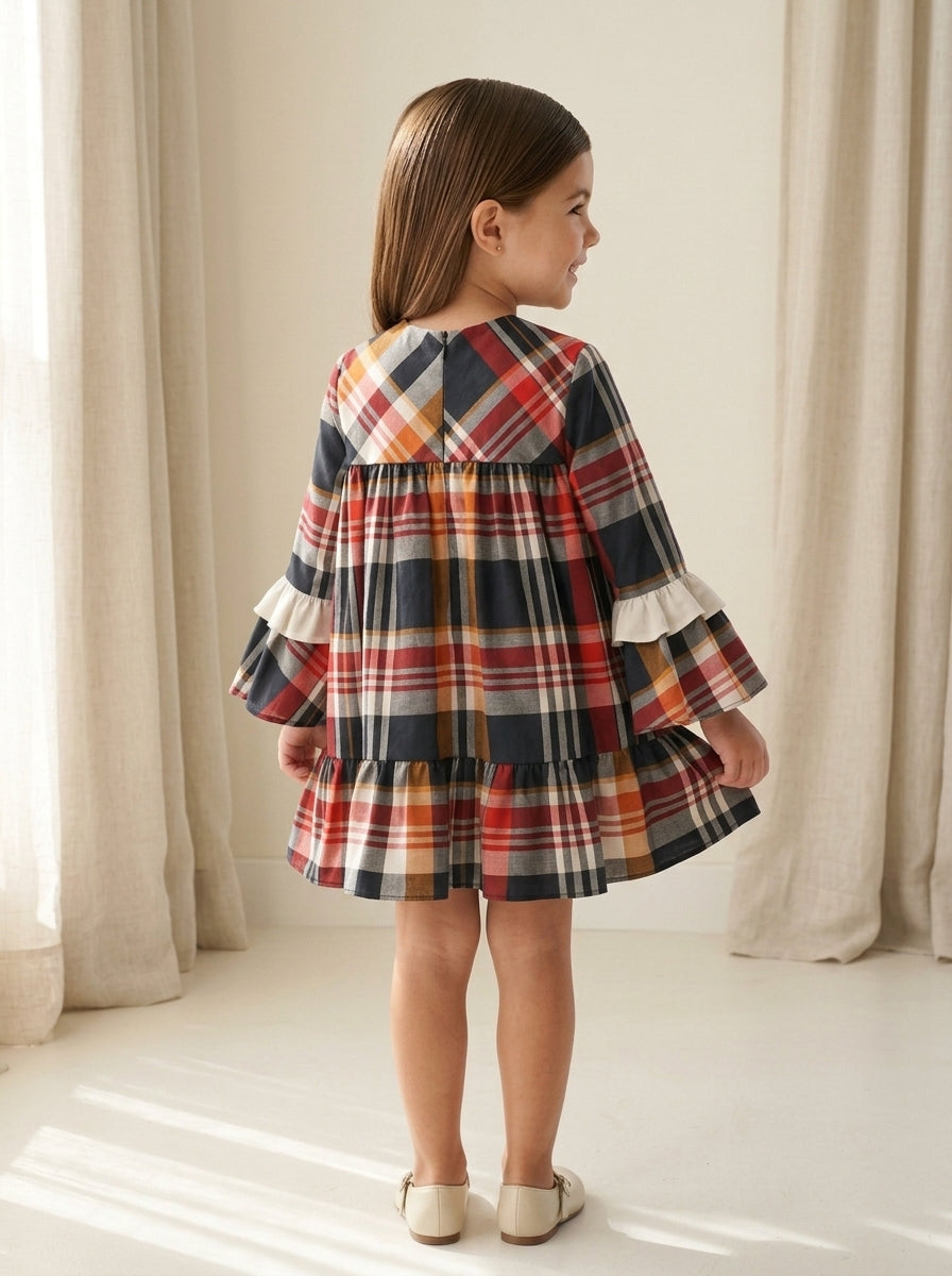 Vestido infantil cuadros rojos y grises "Tiziano"