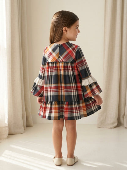 Vestido infantil cuadros rojos y grises "Tiziano"