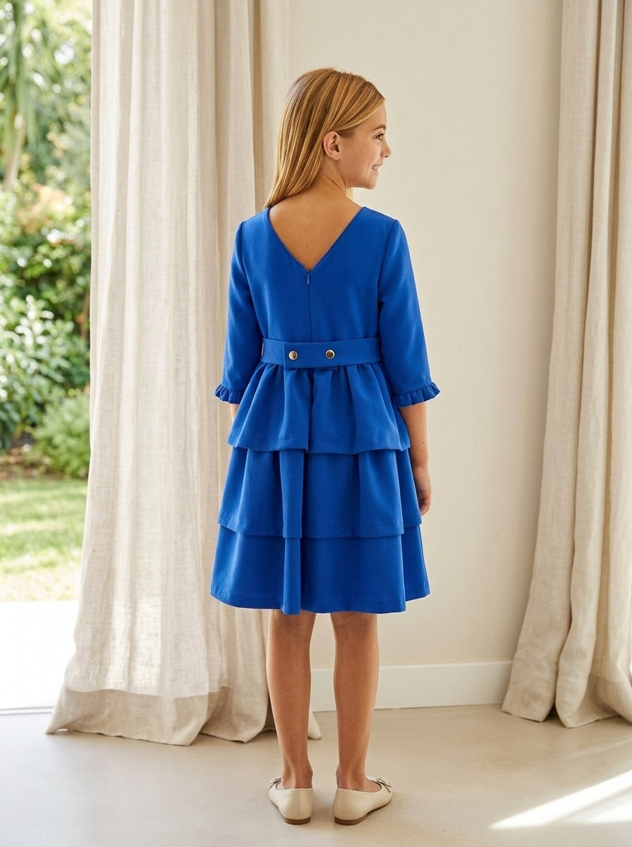 Vestido azul clay con tres volantes