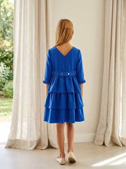 Vestido azul clay con tres volantes