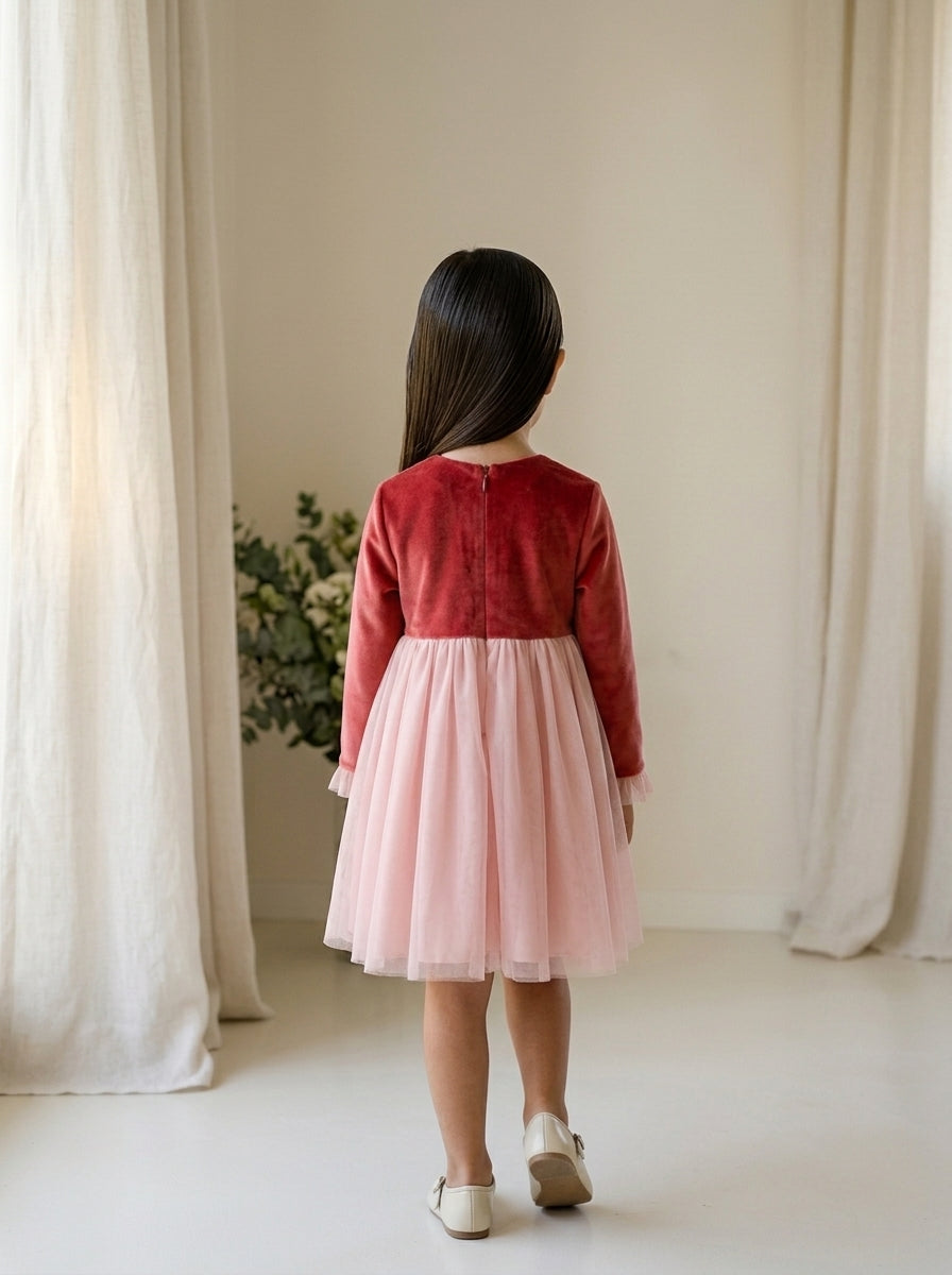 Vestido terciopelo teja con falda de tul "Vickie"