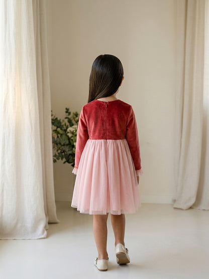 Vestido terciopelo teja con falda de tul "Vickie"