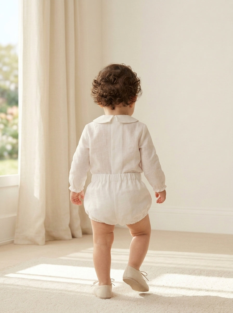 Conjunto camisa y bombacho lino con puntillas