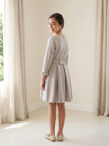 Vestido antelina brocada gris con lazo lateral
