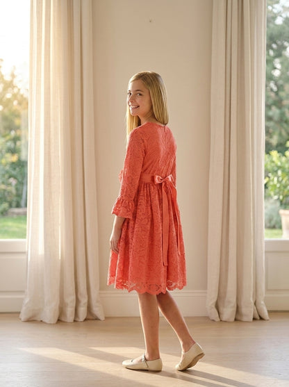 Vestido encaje coral manga francesa