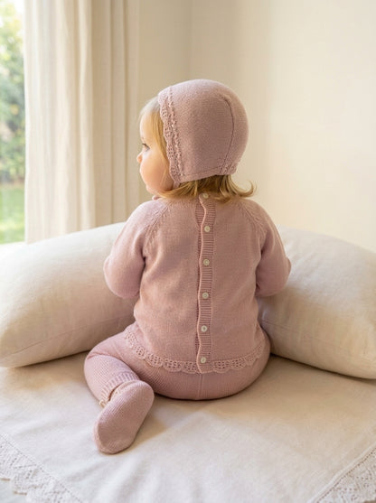 Jubon y polaina rosa maquillaje con puntilla y capota