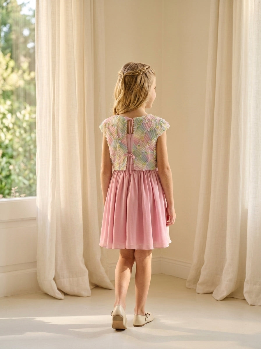 Vestido gasa rosa y chaleco fantasia