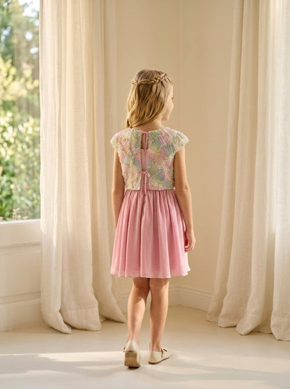Vestido gasa rosa y chaleco fantasia