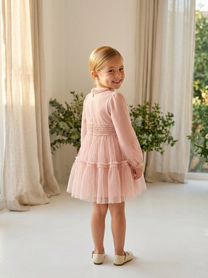 Vestido flocado rosa empolvado