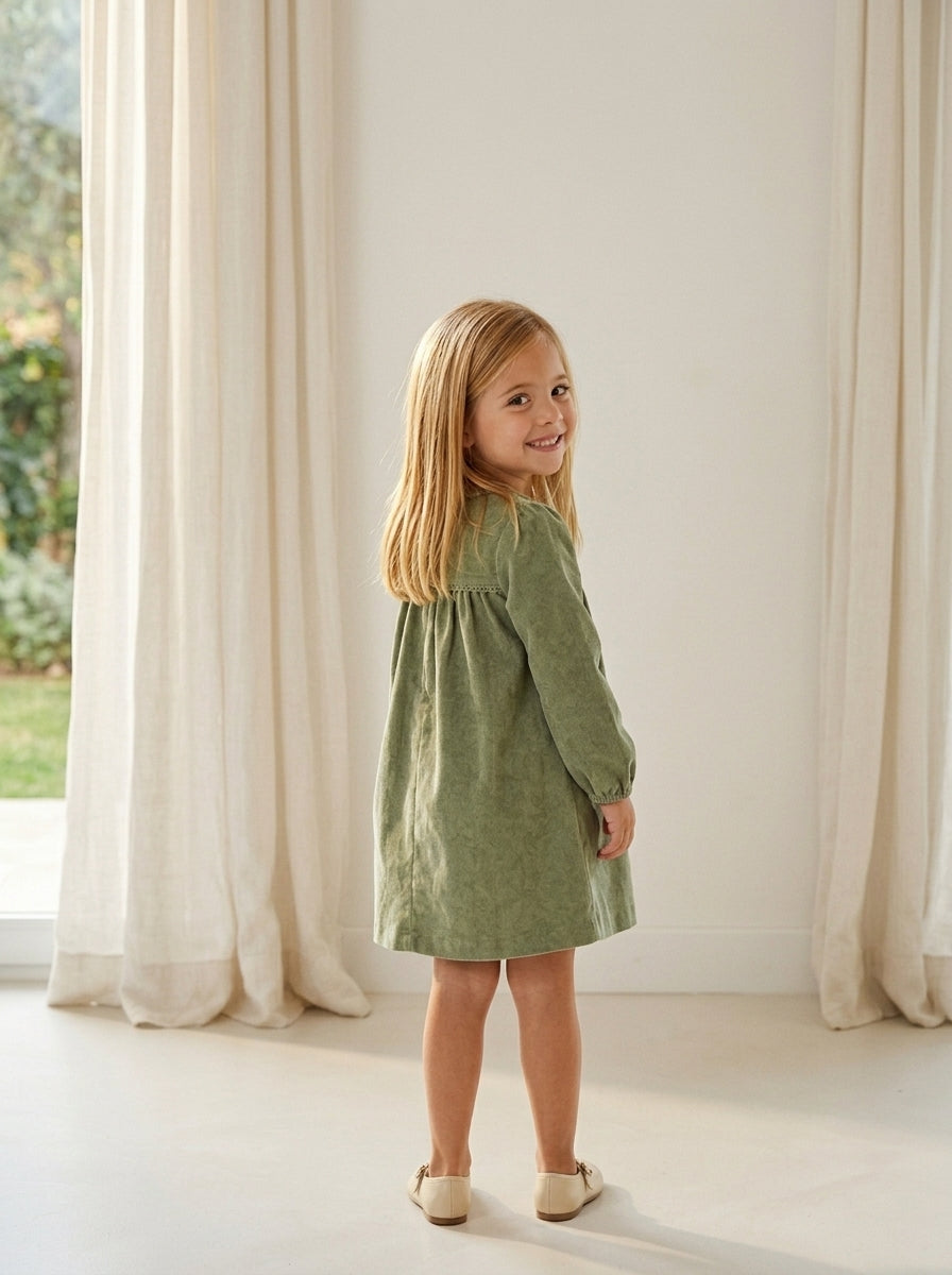 Vestido verde botella de pana