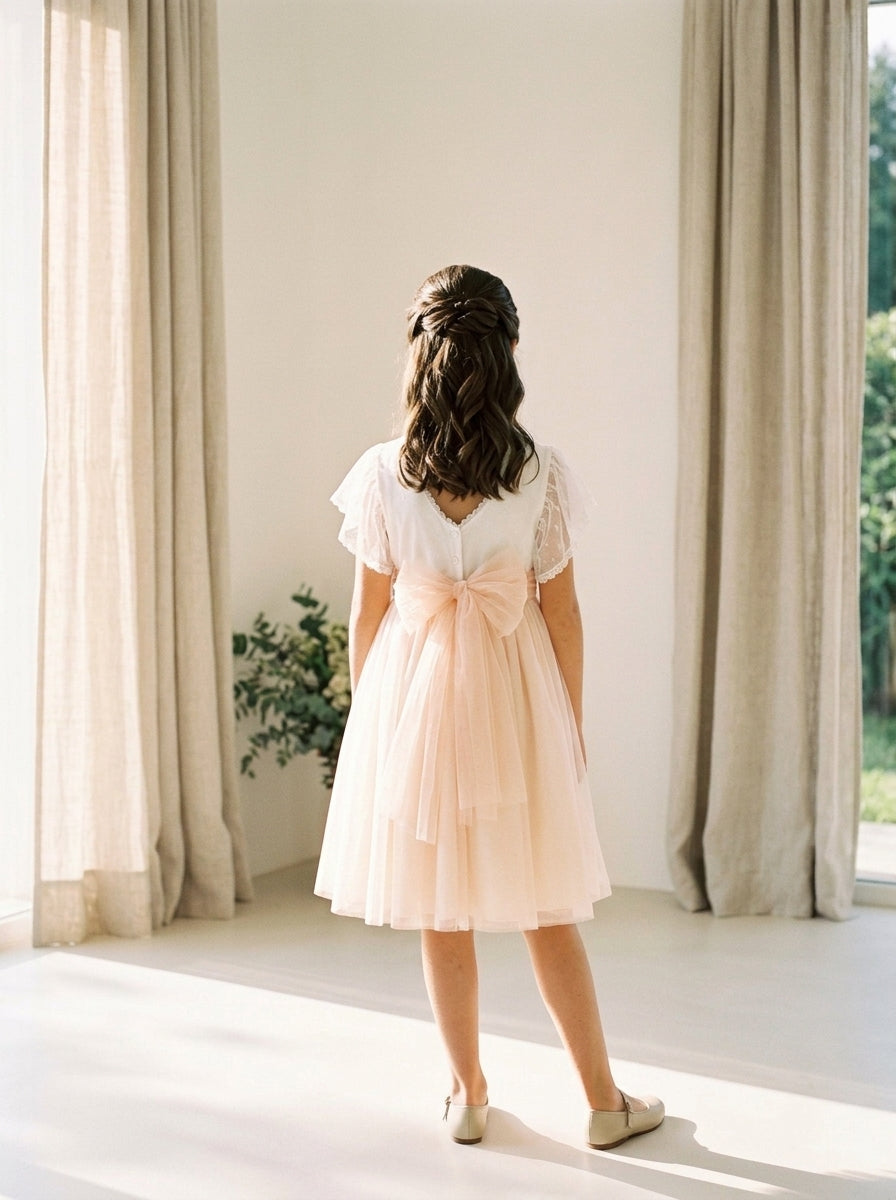 Vestido tul blanco y melocoton