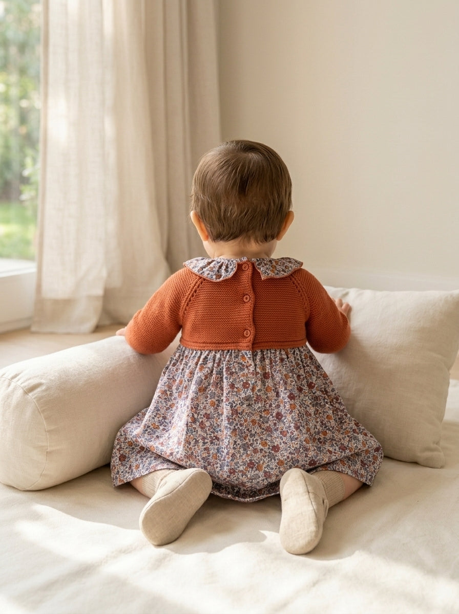 Vestido lana teja flores "Brandy"