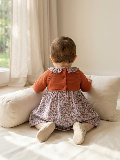 Vestido lana teja flores "Brandy"