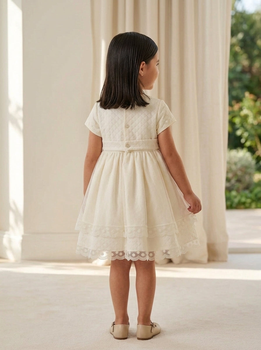 Vestido tul bordado beig