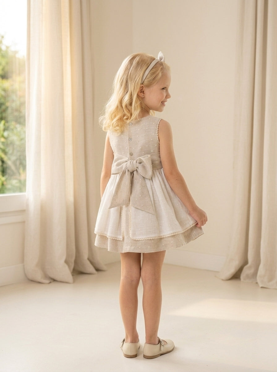 Vestido arena con topitos "Perla"