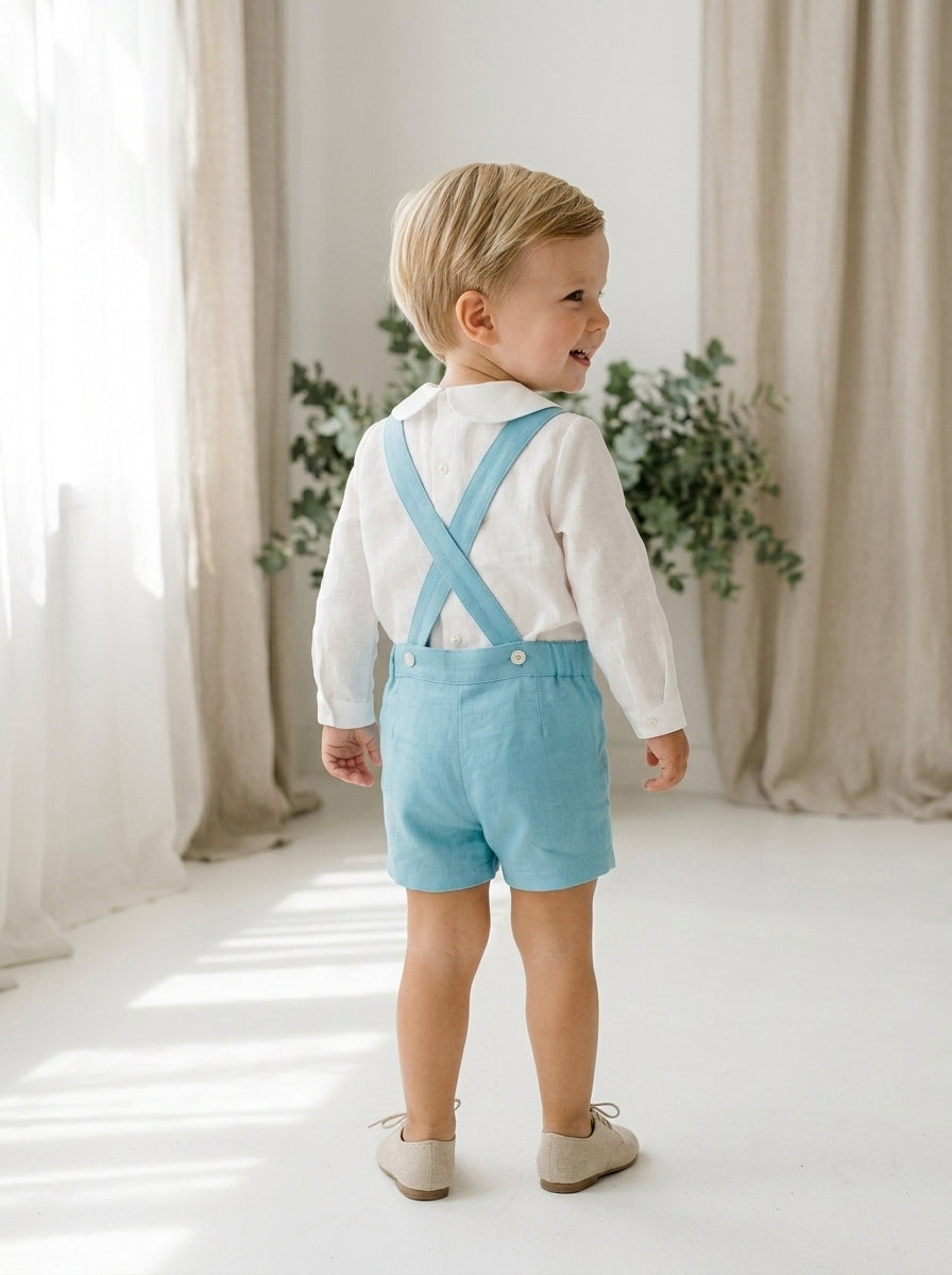 Conjunto tirantes verde mar y camisa blanca