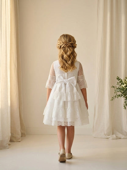 Vestido puntillas y tul bordado blanco