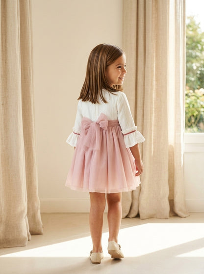 Vestido beig y falda tul rosa maquillaje "Manila"