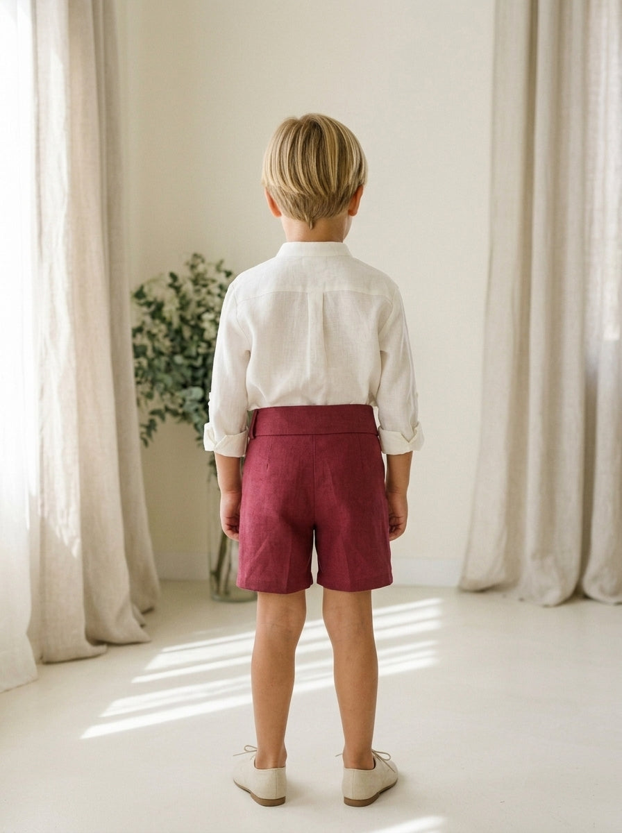 Conjunto camisa y short lino burdeos con pajarita