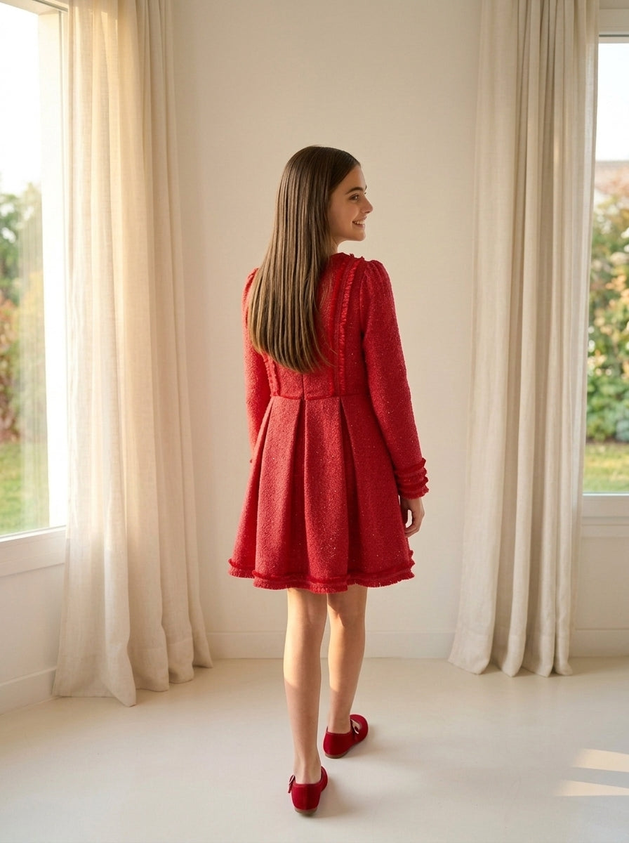 Vestido tejido tweed rojo con lentejuelas