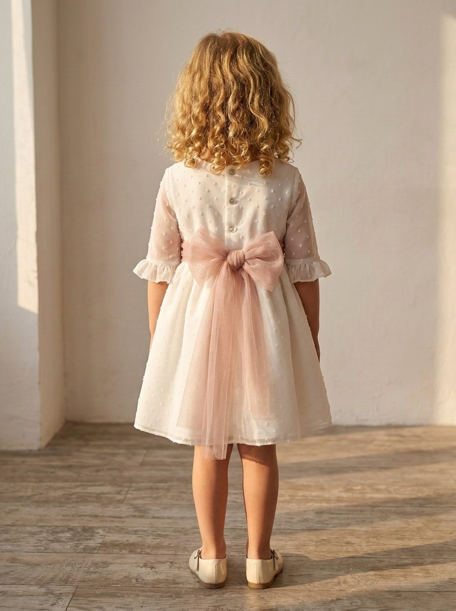 Vestido manga corta plumeti de gasa