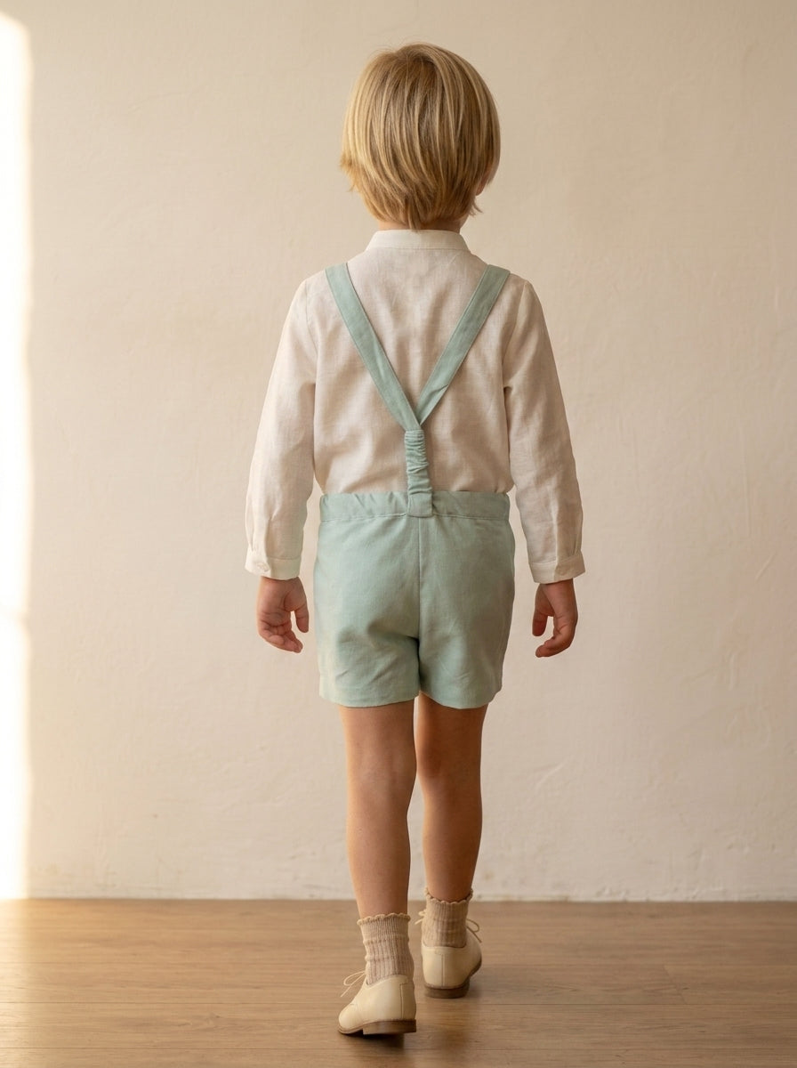 Conjunto camisa lino y short tirantes verdes