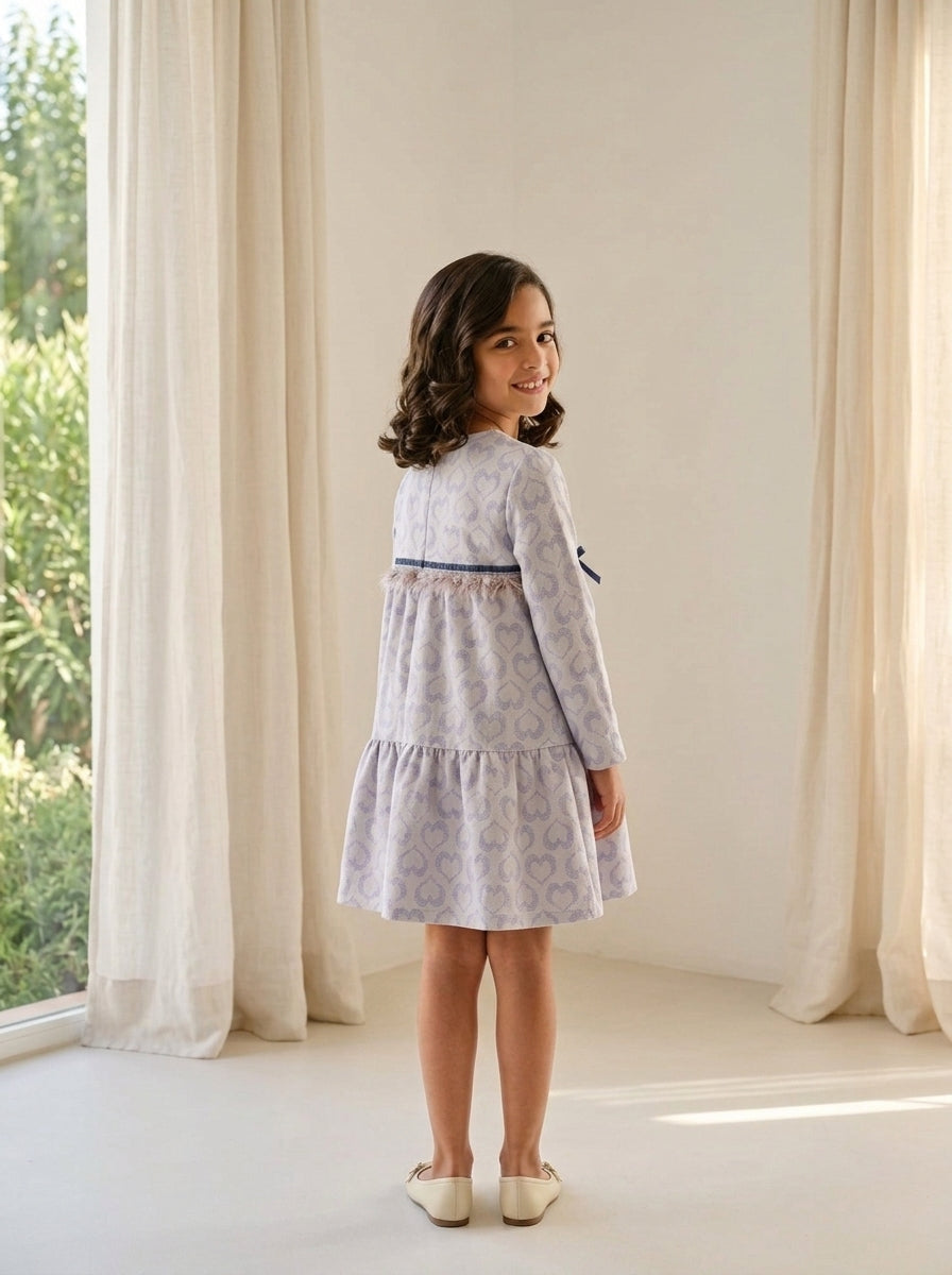 Vestido corazones azul con lazo de terciopelo