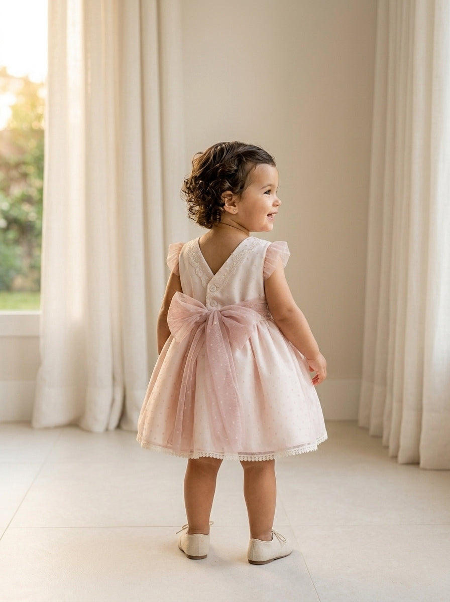 Vestido tul de plumeti rosa