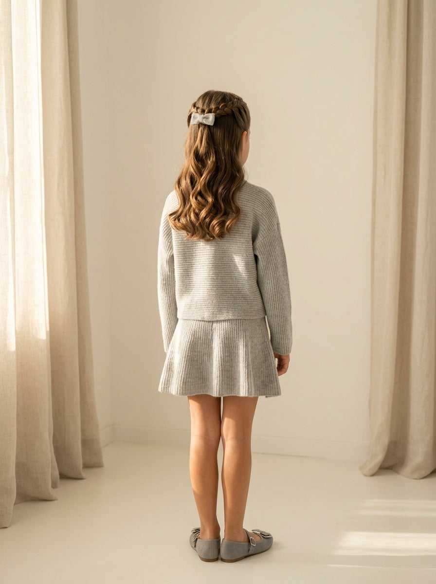 Conjunto jersey gris y falda con perlitas