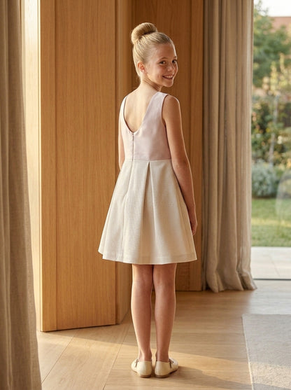 Vestido cuerpo mikado rosa y falda brocado rosa