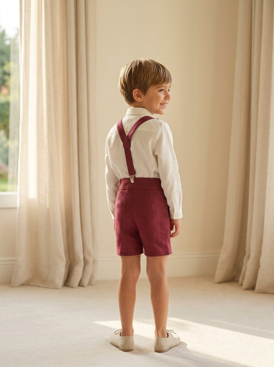 Conjunto camisa y short lino burdeos con pajarita