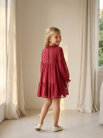Vestido gasa plumeti granate