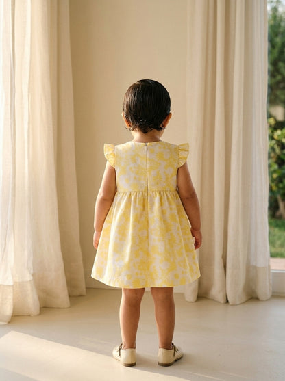Vestido brocado flores amarillas