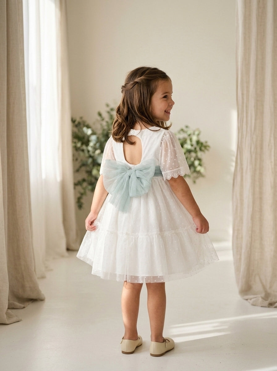 Vestido tul de plumeti fajin verde claro