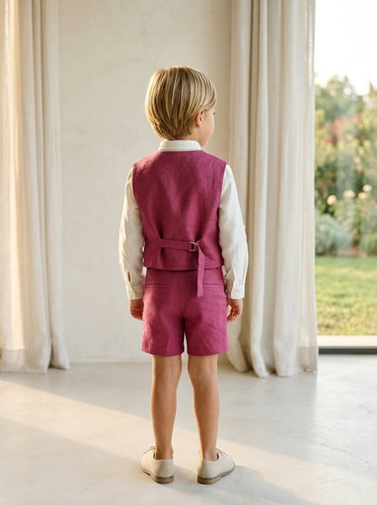 Conjunto camisa y short lino burdeos con pajarita