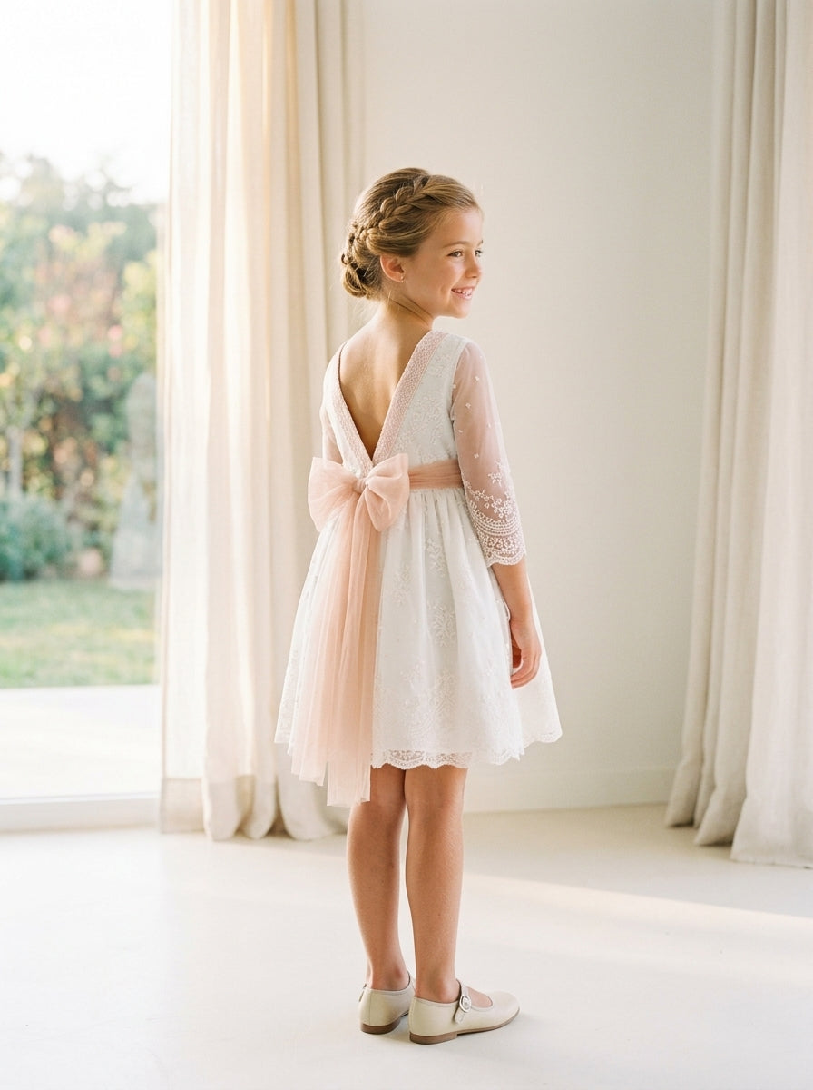 Vestido tul bordado salmón Deva