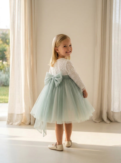 Vestido con cuerpo de tul bordado falda verde