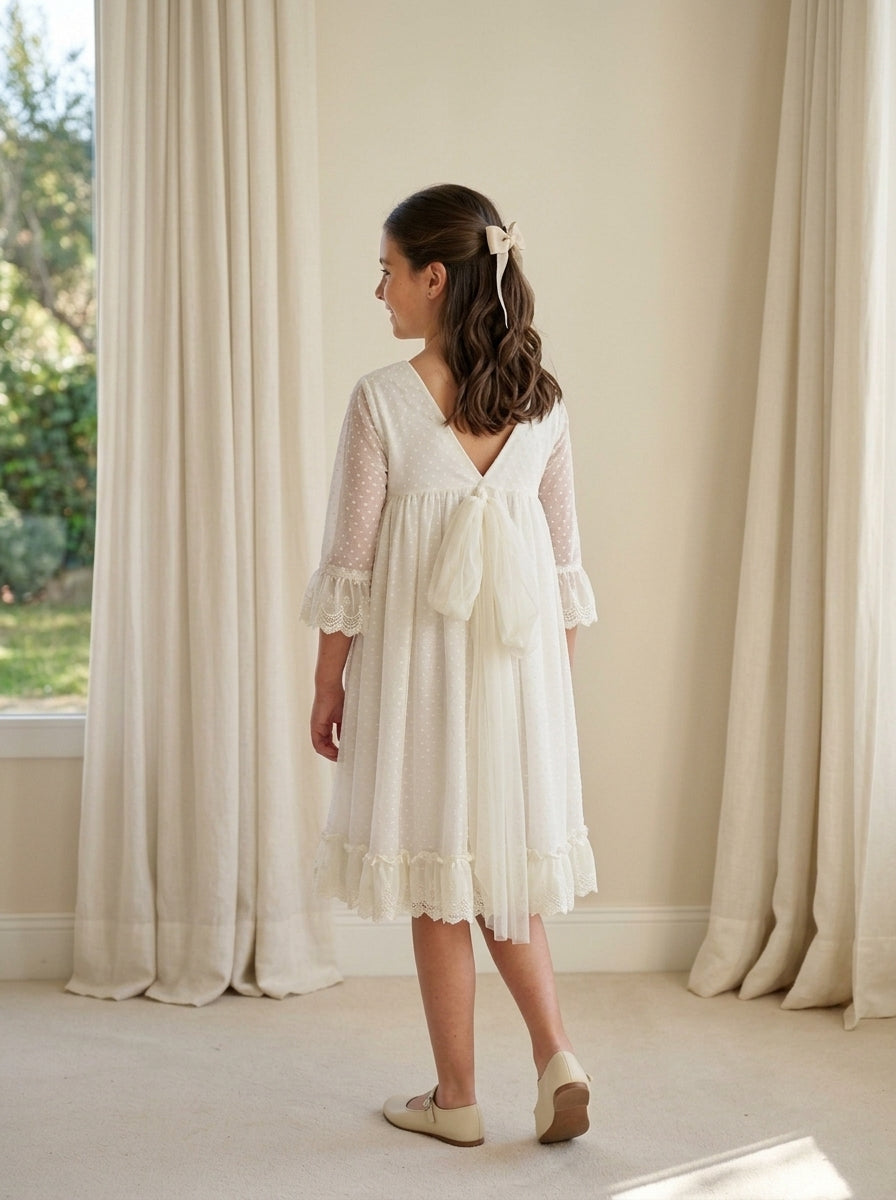 Vestido de tul blanco manga francesa
